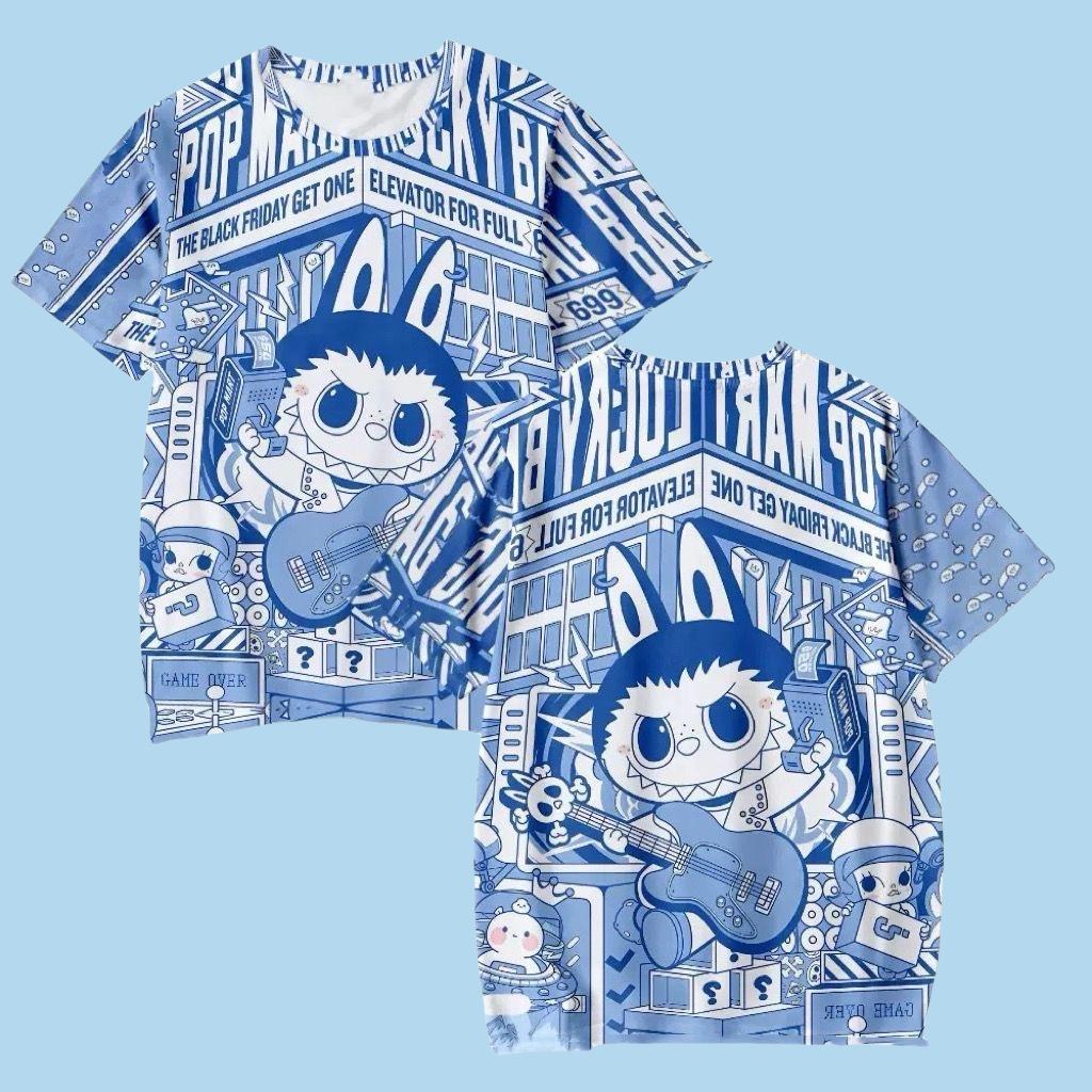 Футболки с 3D-принтом Labubu для детей, мультяшные футболки для мальчиков и девочек, парные футболки с коротким рукавом, детские футболки в одном стиле для родителей и детей