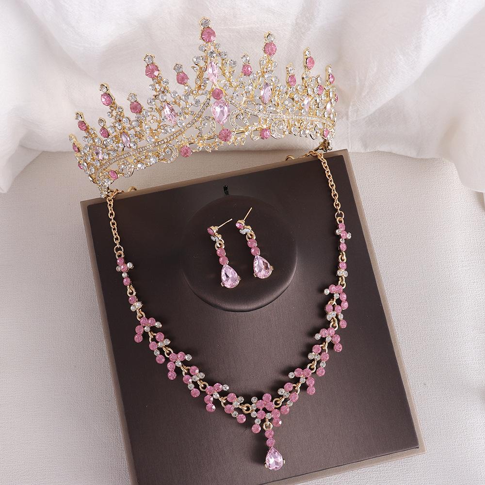 DIEZI Baroque Vintage Black Rhinsetone Crown For Women Wedding Dress Bridal Crystal Tiaras Necklace Earrings New Jewelry Sets