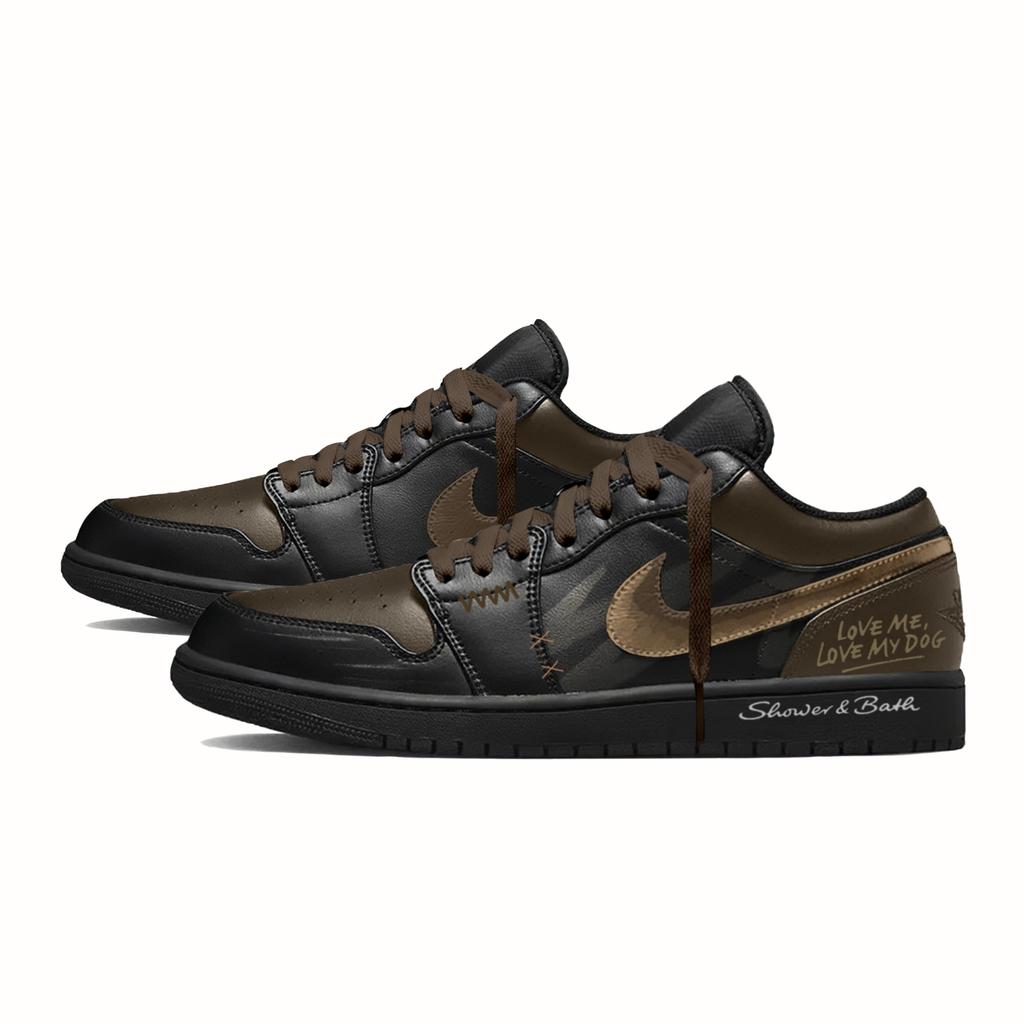 Jordan Air Jordan 1 Golden Trace Язык любви Кожаные Низкие Винтажные Баскетбольные Кроссовки Унисекс Черный Золотой 553558-093(Команда861-)