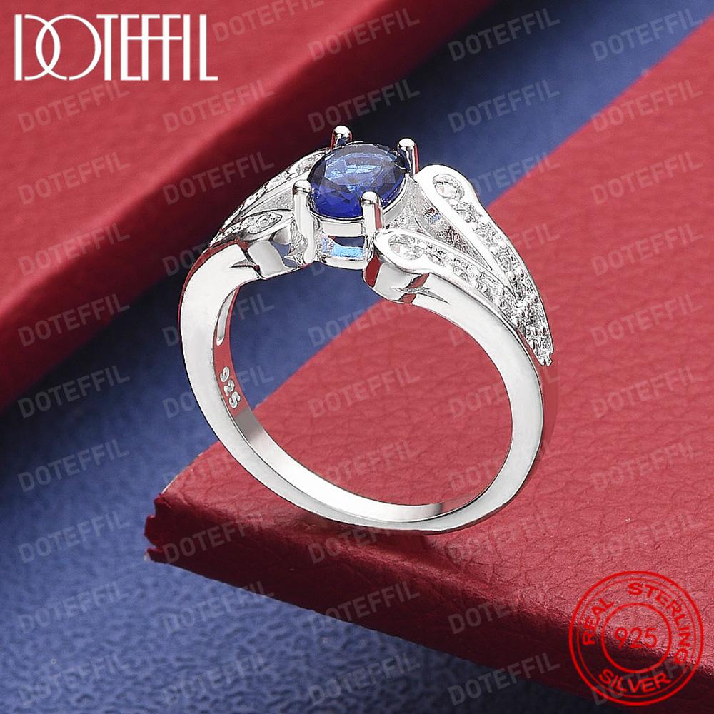 925 Sterling Silver Blue Crystal Ring for Women Man Fashion Wedding Engagement Party Charm Jewelry