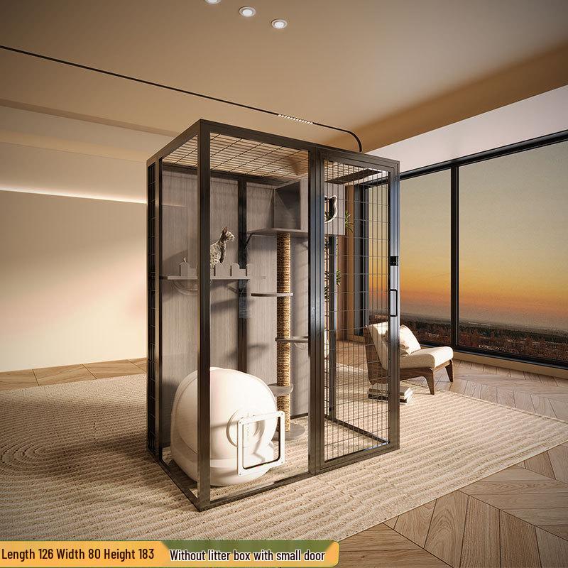 Luxury Solid Wood Panoramic Cat Villa - Large Indoor Glass Cat Room