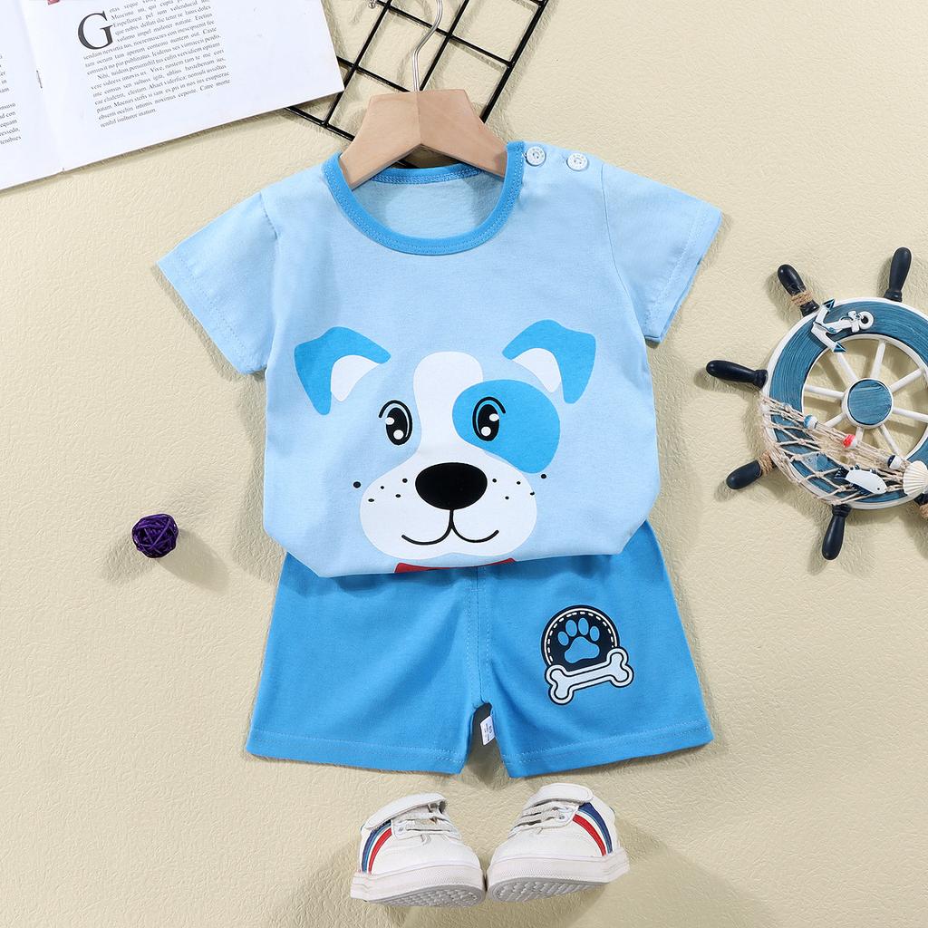 2023 Summer Cotton Children's Short Sleeve T-shirt Set Baby Short Sleeve Shorts Two-piece Set