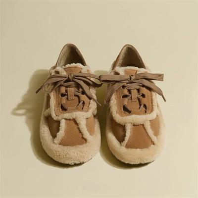 Искусственный мех плоские туфли женские 2024 новые зимние шнурованные повседневные теплые туфли универсальные ботинки Bean вельветовые зимние сапоги в стиле ретро