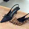 Fashion Leopard Sexy Pointed Toe High Heels Shoes Women Sandals Bow Slippers Slingback 2025 Summer Trend Dress Woman Brand Sandalias