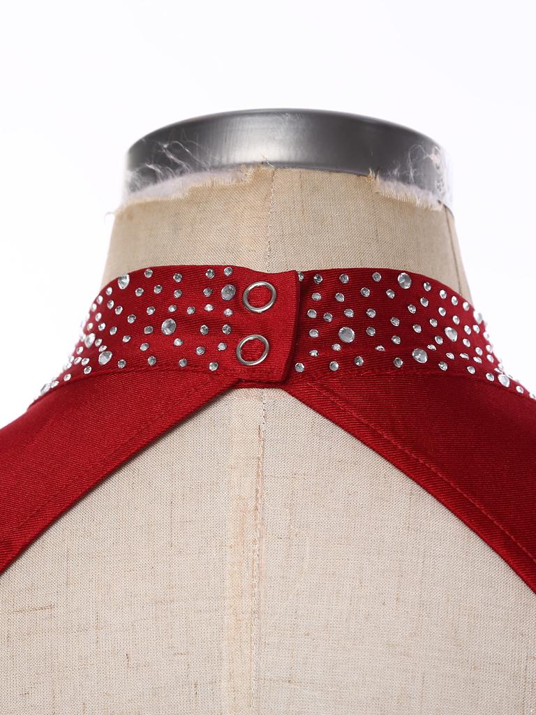 Women's Sleeveless Dance Leotard with Rhinestones Cutout Back Metallic Sequins Bodysuit S-XXL