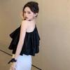 Women's One Shoulder Blouse Ruffled Layered Sleeveless Top Tee Off Shoulder Blouse Pullover T-Shirt Cropped Shirt Solid Color