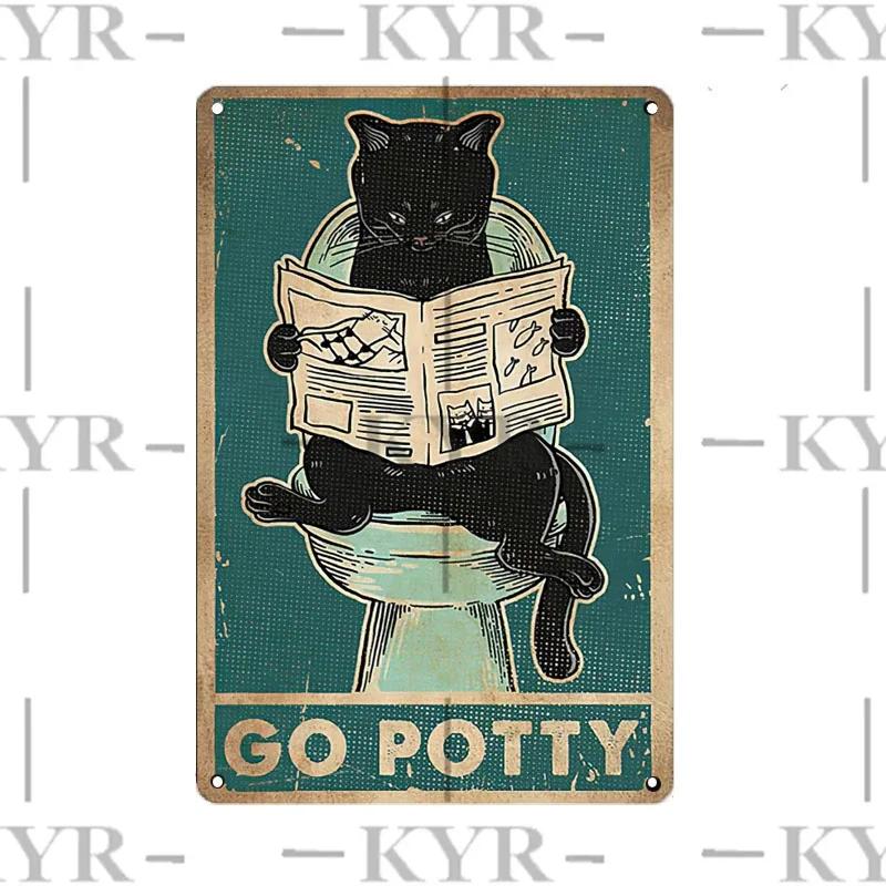 Домашние животные Черный кот Салфетка Повседневная Книга Животное Обезьяна Пьющий Жестяная Железная Картина Ванная Спальня Гостиная Металлическая Табличка Настенный Декор