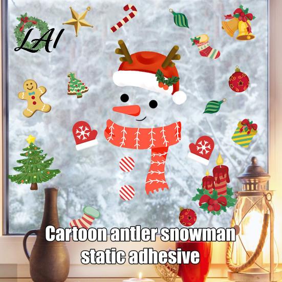 Christmas Window Clings Clings Cartoon Antlers Snowman Wall Stickers Waterproof PVC Decorative Winter Ornaments Decals for Home Glass Windows