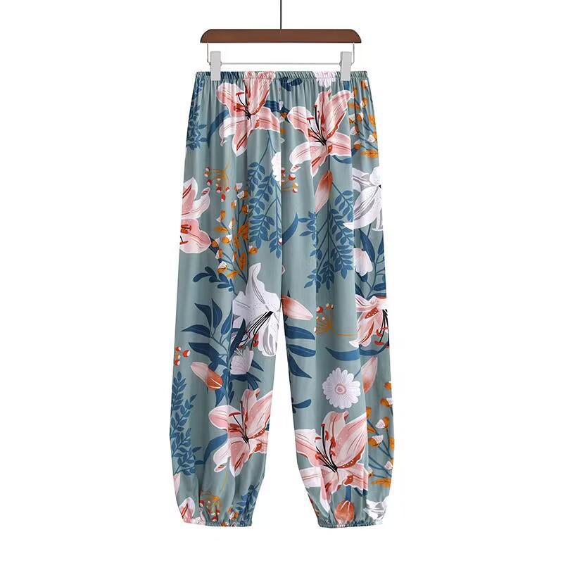 Women's Summer Cotton Silk Anti-Mosquito Loose Beach Bloomers Pajama Pants