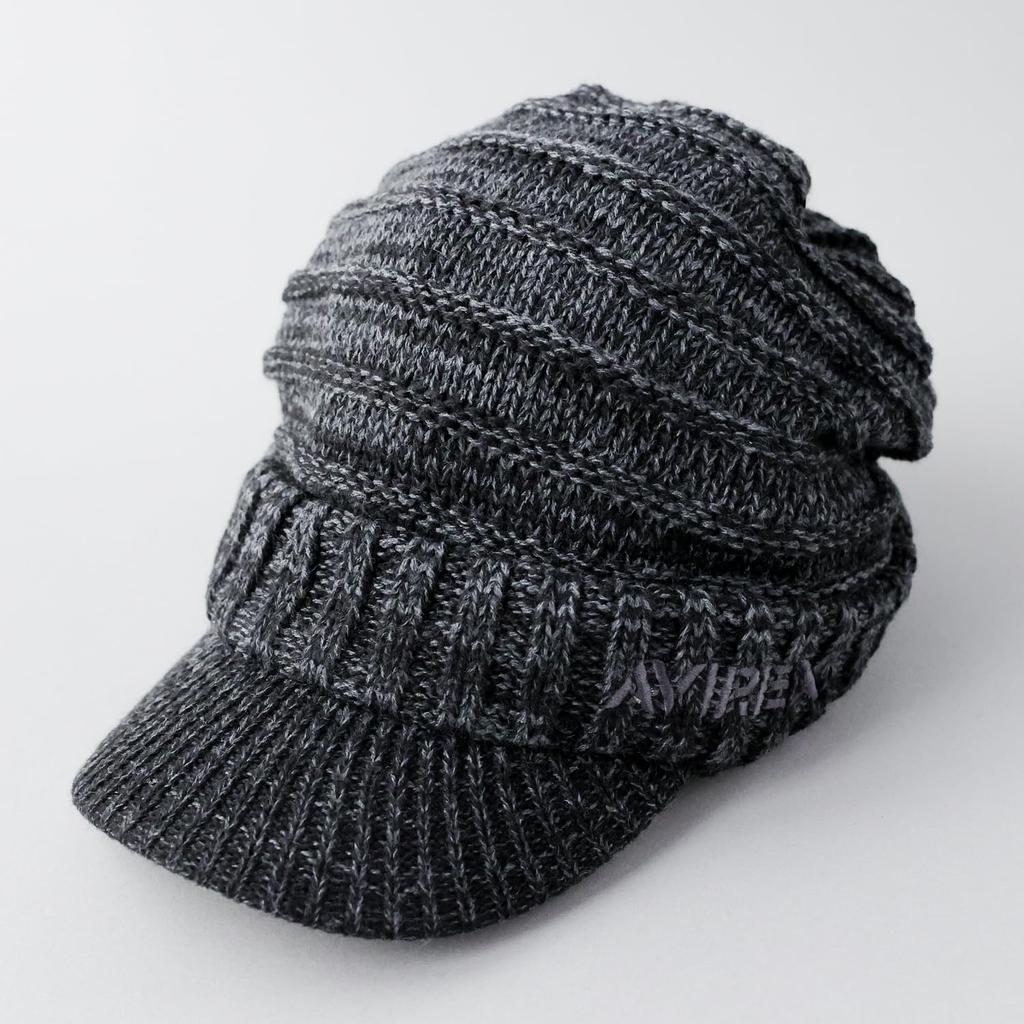 AVIREX Knit Cap with Loose Knit Knit Newsboy Winter Knit Newsboy Cap for Men and Mixed 057 89 Brim, Fit, Cap, Cap, Women, Charcoal,