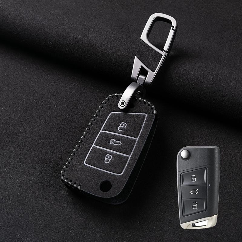 Кожаный чехол-футляр для автомобильного ключа для Volkswagen Vw Golf 7 Mk7 Vii Gti Tiguan Mk2 Polo Caddy T5 Skoda Octavia A7 Kodiaq Seat Ateca Leon