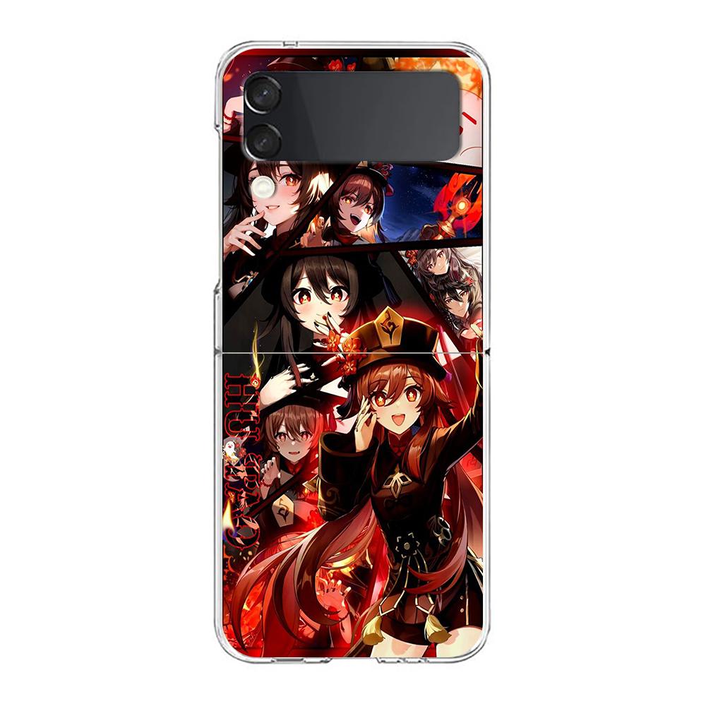 Чехол для телефона Samsung Galaxy Z Flip 3 4 5-кратный жесткий корпус из ПК для Galaxy Z Flip 3 5 прозрачный чехол Genshin Impact Ayato Wanderer