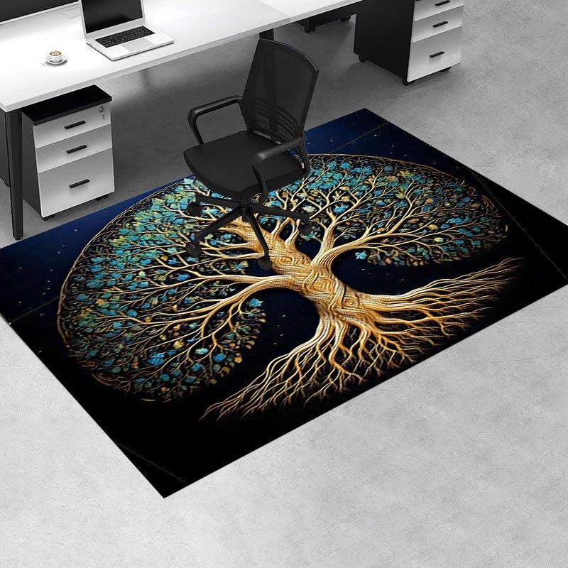 "Golden Tree of Life Wall Art Decor"Office Mat Perfect for Home Decor Office Desk Chair Rugs Chair Carpet for office Polyester Chair Mat Gif