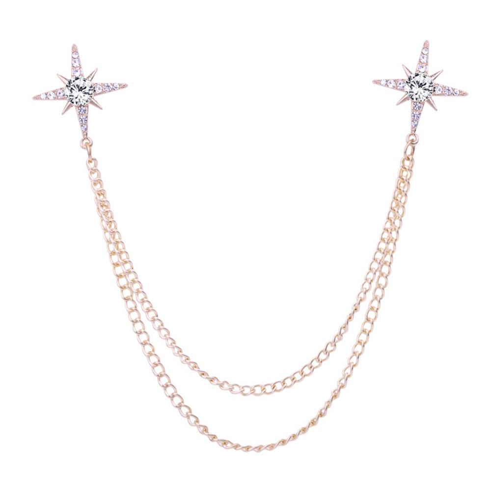 Metal Star Collar Brooch Chain Double Layer Chain Lapel Pin Creative Gift Shirt Collar Pin