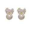 Zircon bow temperament pearl no earrings earrings women's niche design earclips mosquito coil disc high-end earrings