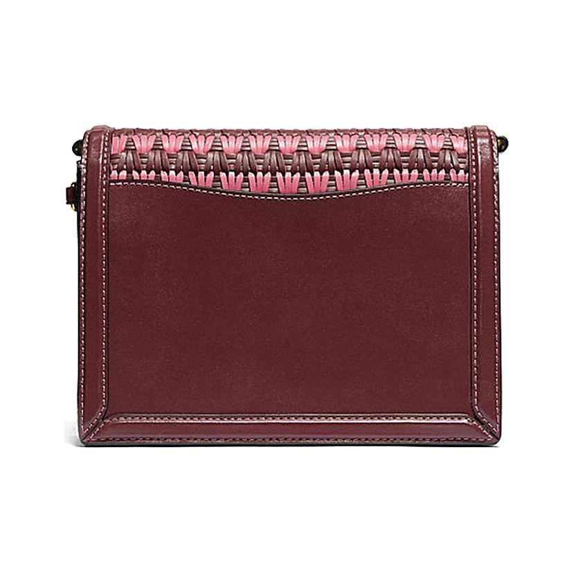 Coach Hutton Woven Leather Small Square Chain Shoulder Crossbody Bag Women bags Red 613-B4MZI