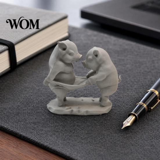 Detailed 3D Printed Ornament Double Pig Pulling Ornament, Mini Size Figurine, Cute Desk Decor Funny Healing Desktop Decorative Sculpture, for