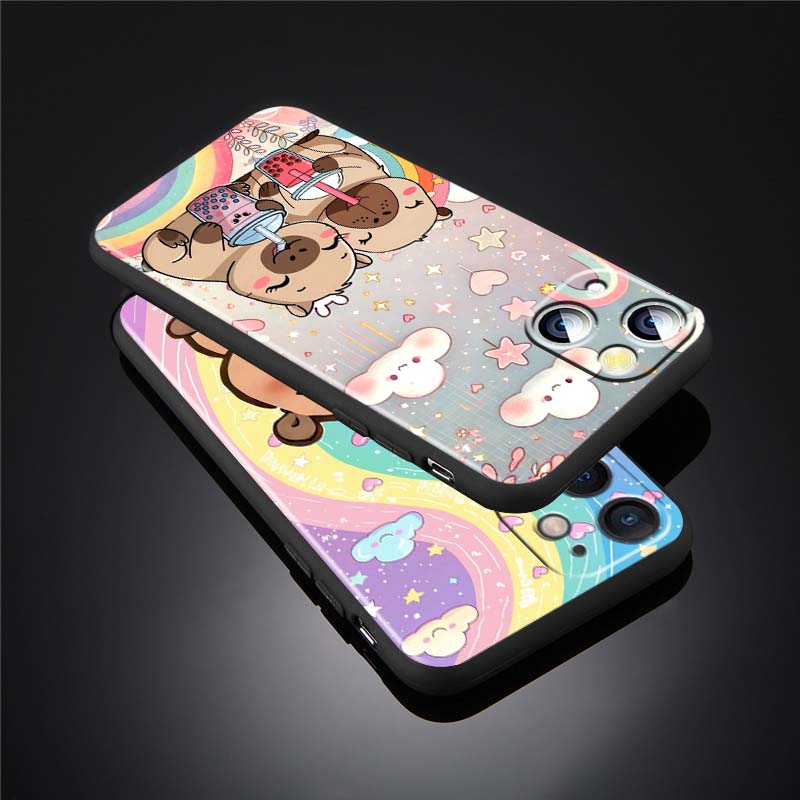 Мультяшная Аниме Капибара Арт Чехол для Телефона Для Apple iPhone 17 16 16E 15 14 13 12 11 Pro Max Plus Черный Мягкий Силикон