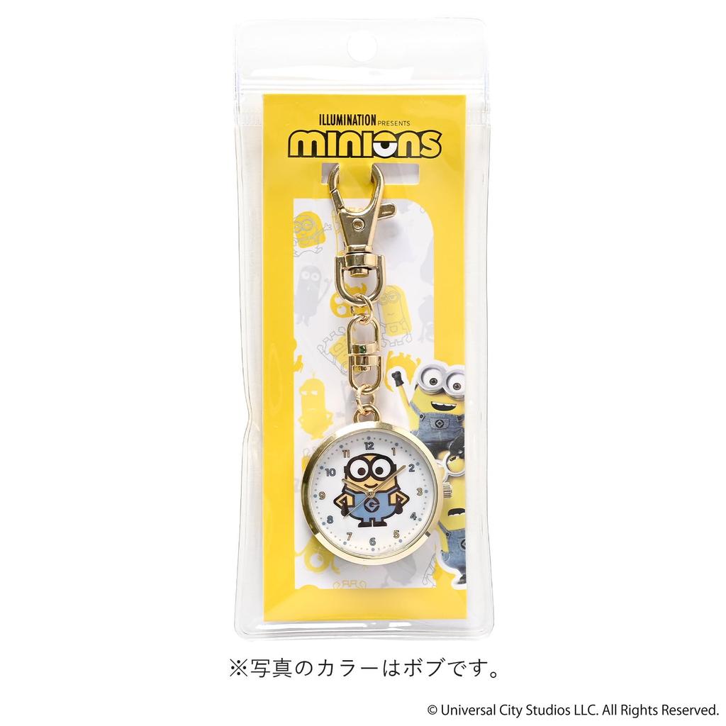 Fieldwork Minions Bob Analog Watch with Japanese Hook for Easy Keychain Bag Normal Movement, Attachment, Watch, Charm, KC, MIN003-1, Women's