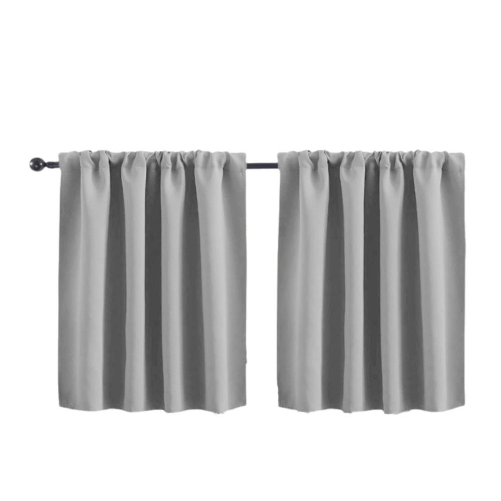2PCS Solid Color Kitchen Short Curtain Through-rod Design Cabinet Curtain Living Room