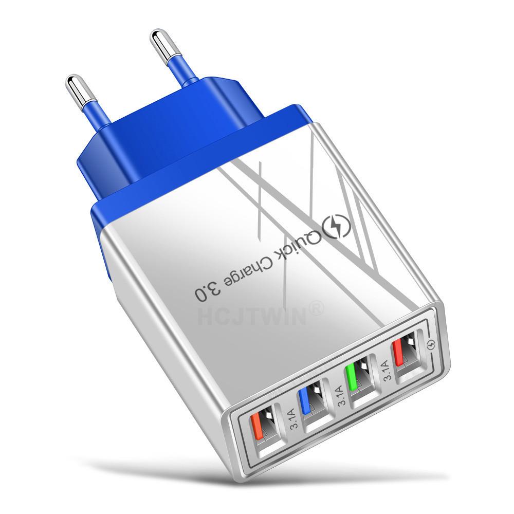 4-портовое USB автомобильное зарядное устройство 3A со светодиодной подсветкой для спецификаций ЕС/США, совместимое с планшетами и телефонами