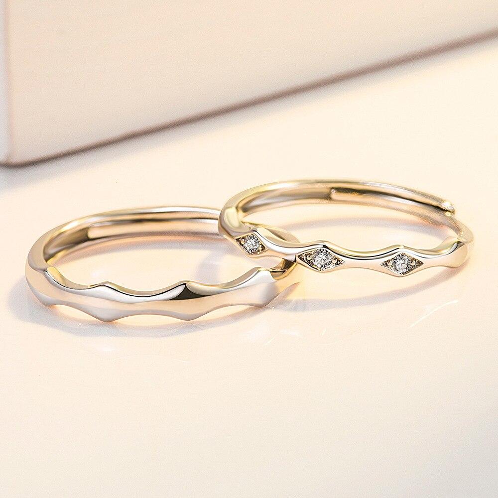 New 925 Sterling Silver Couple Ring Fashion Bamboo Joint Adjustable Micro-inlaid Zircon Pair Lovers Rings Jewelry Gift