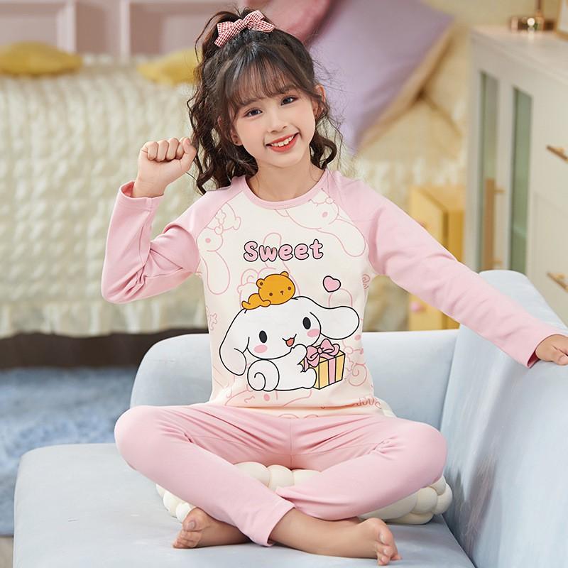 Girls Winter Pajama Set Cotton Long Sleeve Sleepwear Cartoon Print Home Outfit Ages 8