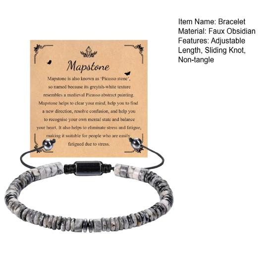 Bracelet Sliding Knot Bead Closure Wristband Fits 6-9 Inch Wrists Natural Imitation Obsidian Stress Relief Energy