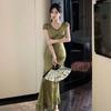 New Women's Clothing Sexy V-neck Halter Jacquard Waist and Thin Dress Skirt