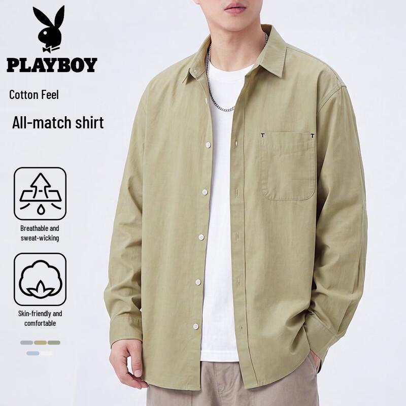 PLAYBOY Men's Cotton Casual Long Sleeve Shirt Jacket