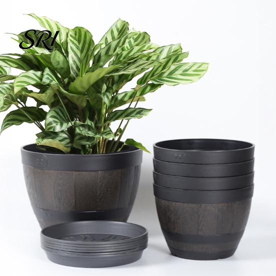 Rustic Garden Container Flowerpot with Built-In Drainage System Style Entryway Decorative Pot Holes Planter Barrel Flowers Herbs Vegetables