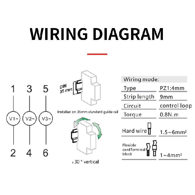 Din Rail Mount Three Phase Voltage Meter AC 80-500V Modular Voltage Meter LED Digital Display BV-3R