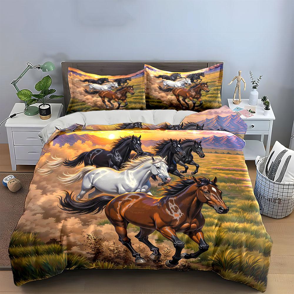 Galloping Horses at Sunset Bedding Duvet Cover Set Duvet Cover Pillowcases  (1*Duvet Cover 2*Pillowcases, without duvet insert)