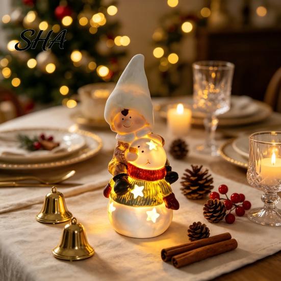 Glowing Tabletop Decorations Christmas Luminous Ornament, Durable Resin with Warm LED Light Design, Entryway Decor Add Holiday Festive Atmosphere