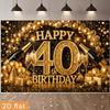 2D 40th Birthday Party Backdrop, Black & Gold Theme with Champagne Bottles for Party Decor
