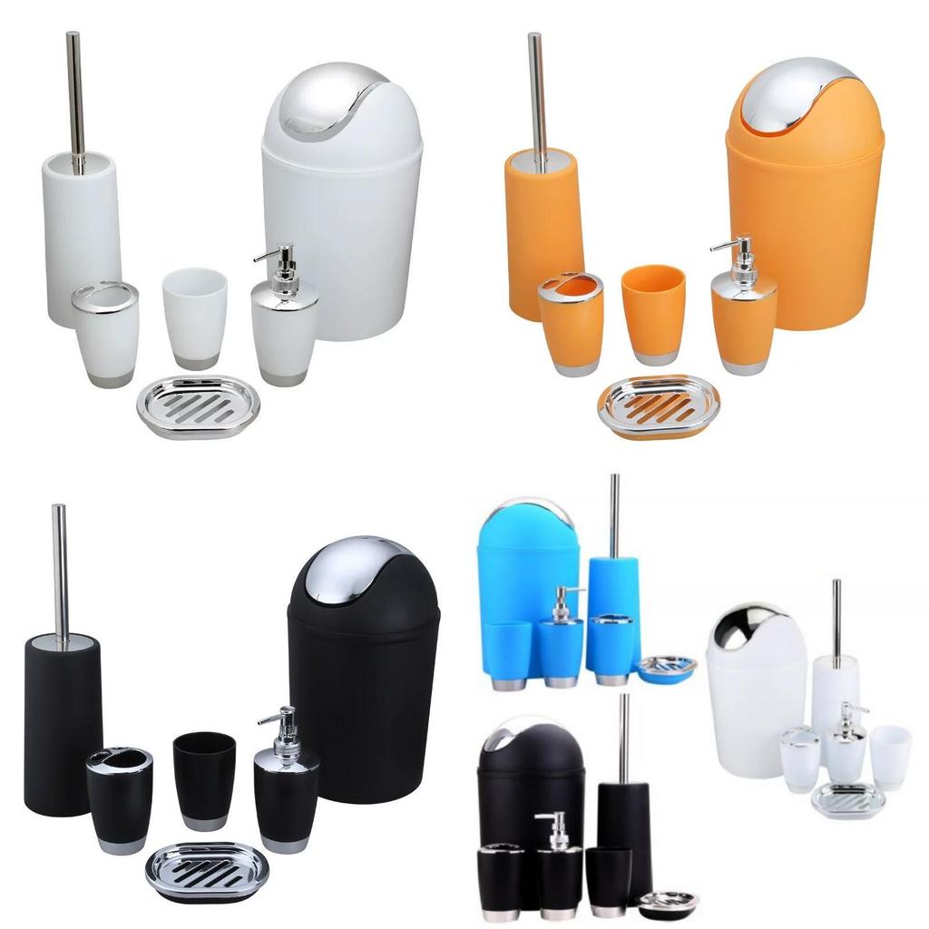Аксессуары для ванной комнаты Набор из шести предметов из пластика для ванной комнаты с подставкой для зубных щеток и местом для хранения для подарка и офиса