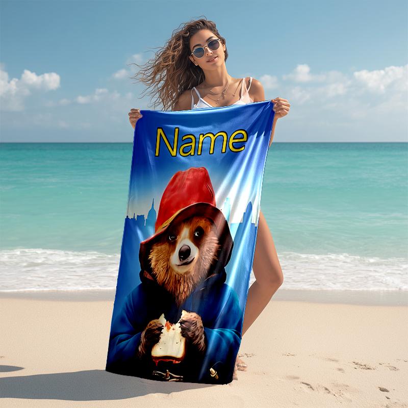 Personalized customized proof beach towel with Paddington Bear pattern - soft, absorbent,quick-drying,perfect swimming,camping&bathing