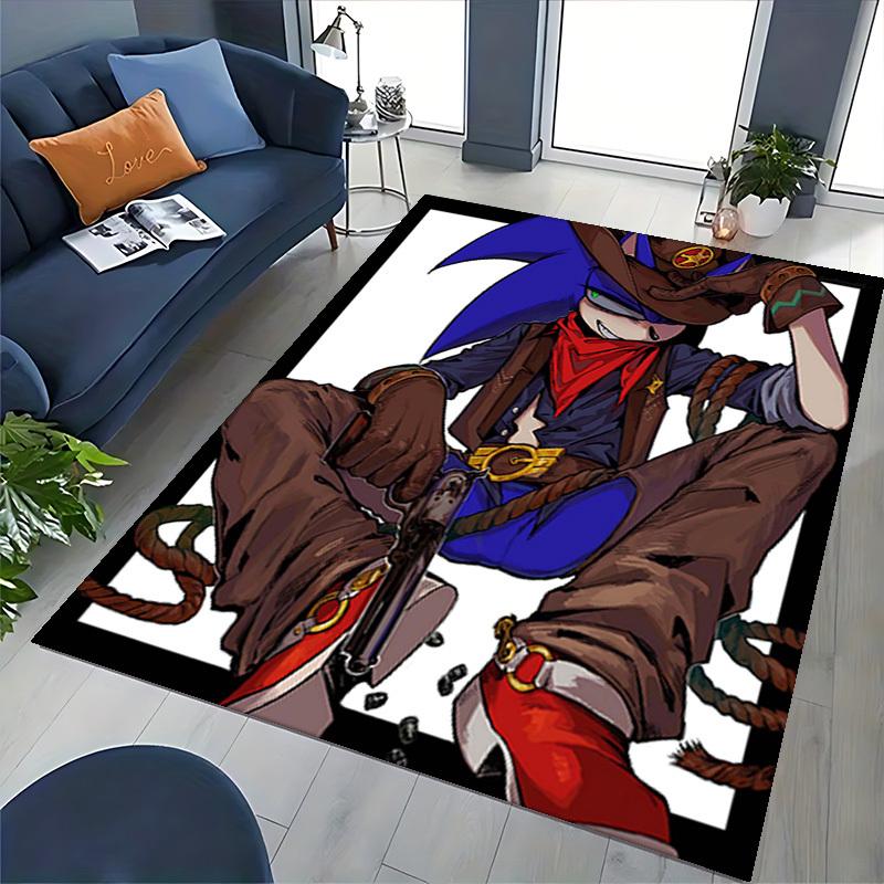 1pc Sonic the Hedgehog Western Cowboy Chair Mat - Anime Cartoon Design, Non-Slip Carpet for Office and Home Decor, Suitable for All Seasons.O091