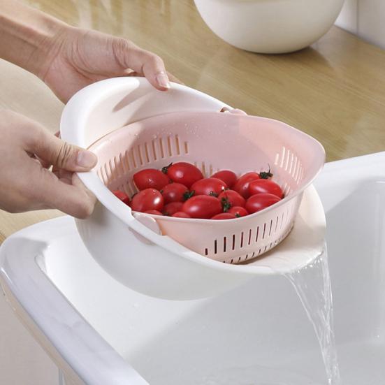 Home Kitchen Draining Basket Fruit Vegetable Wash Layer Rotating Double Strainer
