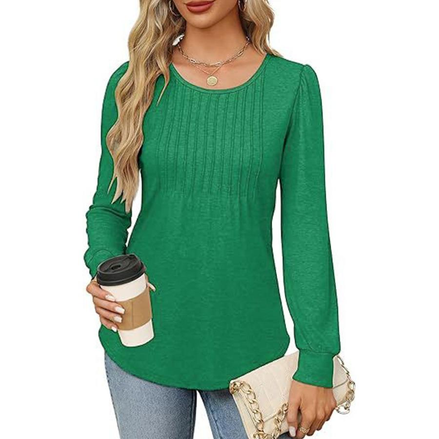 Осенняя женская футболка с длинным рукавом, модные топы, повседневные плиссированные свитера с низким круглым вырезом, женская одежда