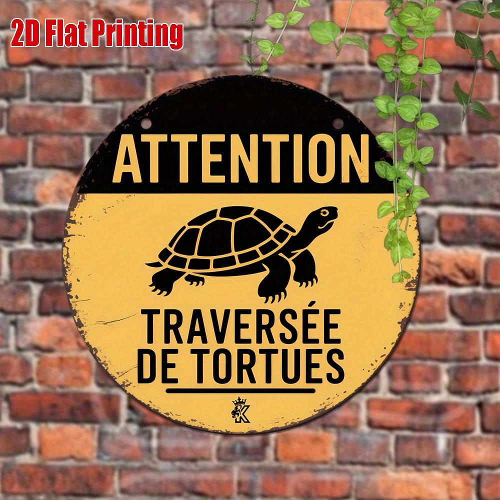 Tin Sign Attention Traverse De Tortues Print Vintage Durable Metal Plaque Wall Decor Home Office Bar Man Cave Wall Art