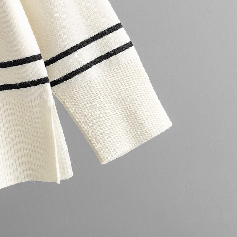 GMXIA Осенне-зимний полосатый вязаный свитер из двух частей с круглым вырезом, свободный повседневный и модный костюм