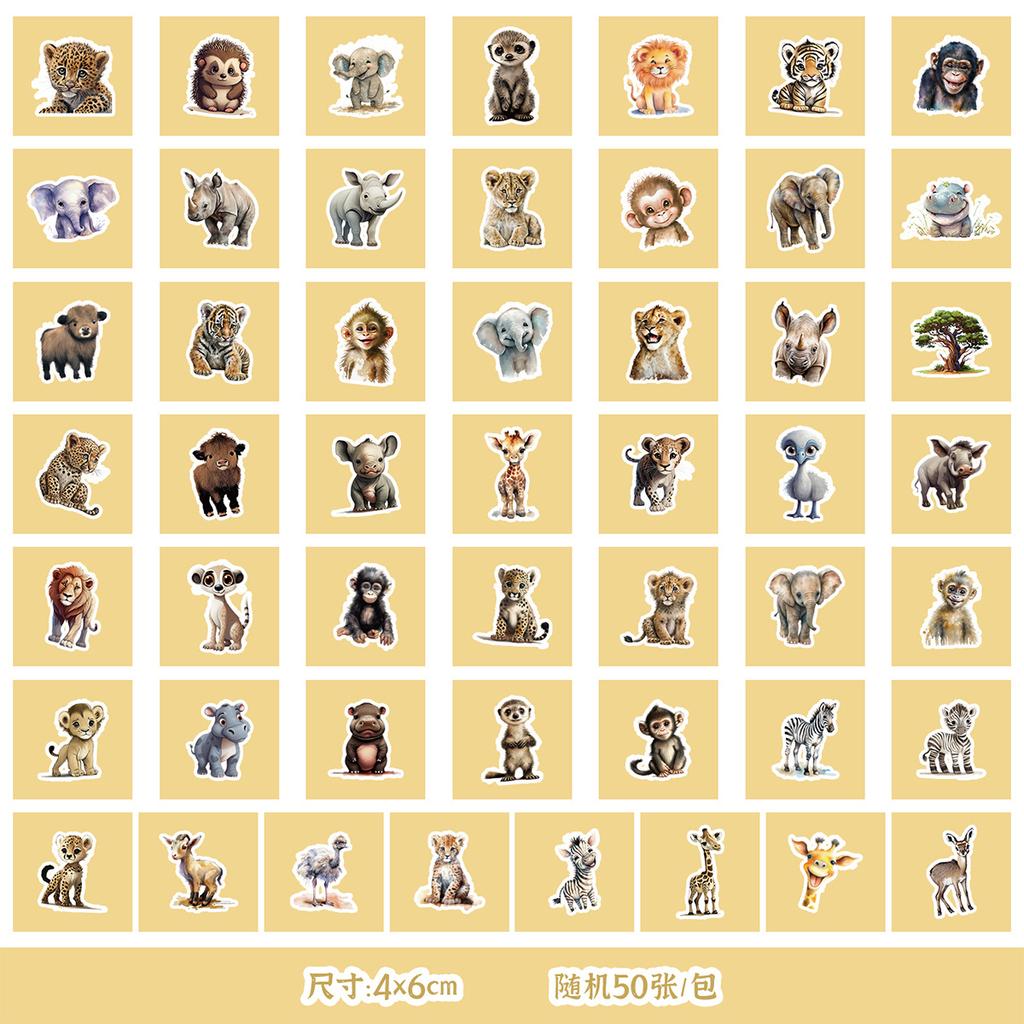 50 Non-Repeat Animal Graffiti Stickers Mobile Ticket Decoration Waterproof Stickers DIY Hand Account Stickers