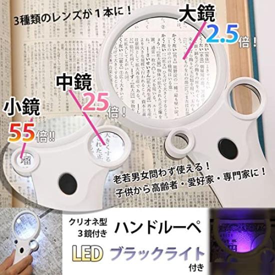 Ручная лупа Phoenix 55x с 3 светодиодами и УФ-светом, в форме Клюквы [Линзы 2,5x, 25x, Увеличение], Свет, <Гарантия 45 дней>