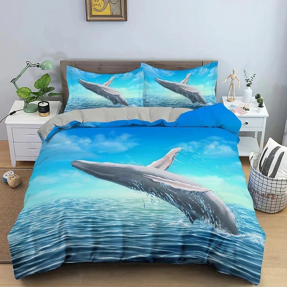 Постельное белье с дельфинами, размер King Size, с принтом животных, пододеяльник, одеяло с наволочкой, мягкий домашний текстиль