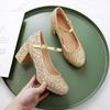 Women Glitter Golden Pumps Chunky Block Heels Platform Mary Jane Sequined Silver Shoes Woman Wedding Party 43