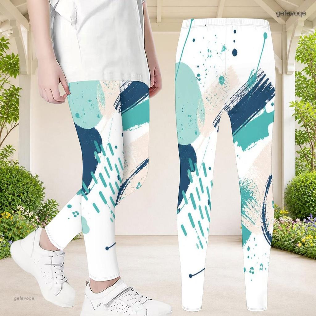 Girls Abstract Printed Full Length Fitted Stretch Waist Yoga Leggings