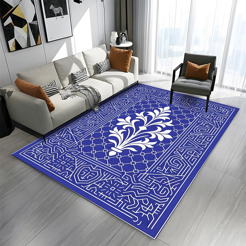 Ornate Blue Floral Geometric Design Patterned carpet a non slip rug suitable for all seasons and any setting, gift