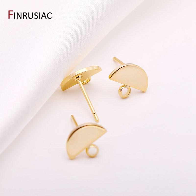 Серьги-гвоздики из латуни с покрытием 14K, форма полумесяца, 12.5мм*10мм, с колечком 3мм, принадлежности для изготовления серег DIY