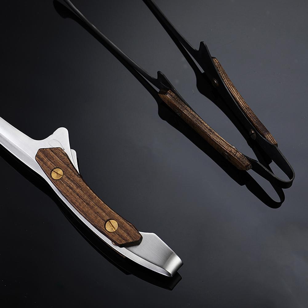 Щипцы для гриля и барбекю из нержавеющей стали 304, термостойкие щипцы для приготовления пищи с деревянной ручкой, зажим для стейков, принадлежности для пикника, походов, кемпинга